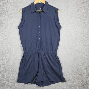 Lou & Grey Sandwashed Utility Romper Women Size S Navy Coastal Sailor Beachy NWT